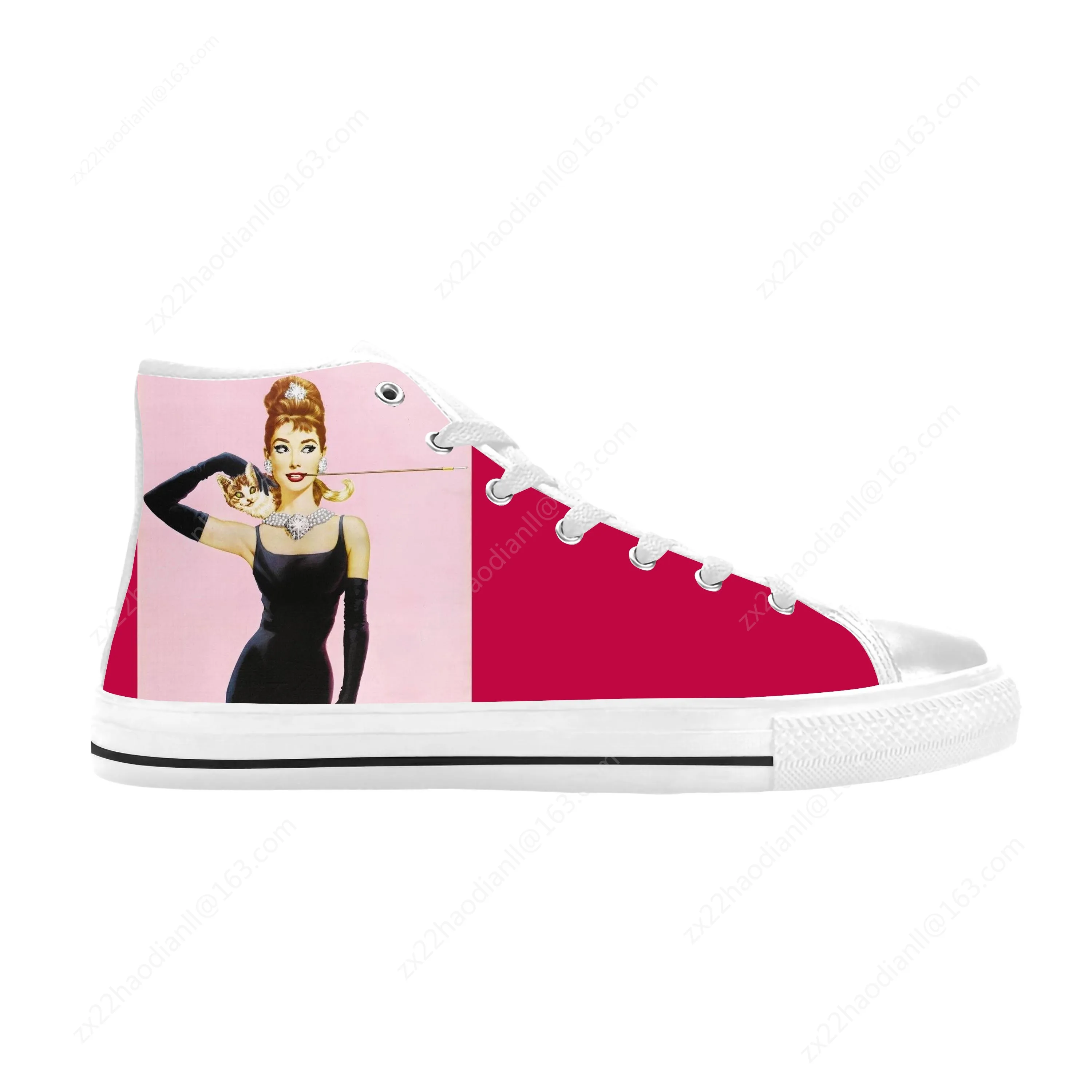 Hot Audrey Hepburn Movie Star Actor Cute Fashion Casual Cloth Shoes High Top Comfortable Breathable 3D Print Men Women Sneakers