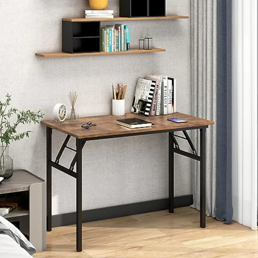 Folding Desk for Home Office 393 8 inch Length Modern Folding Table Computer Desk No Install ed Rustic Brown Desktop Black Fram