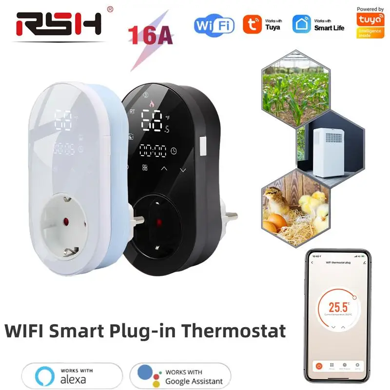 

Smart LED Thermostat Plug 16A WIFI With Touch Button App Voice Control Temperature Controller Plug Works with Alexa Google Home