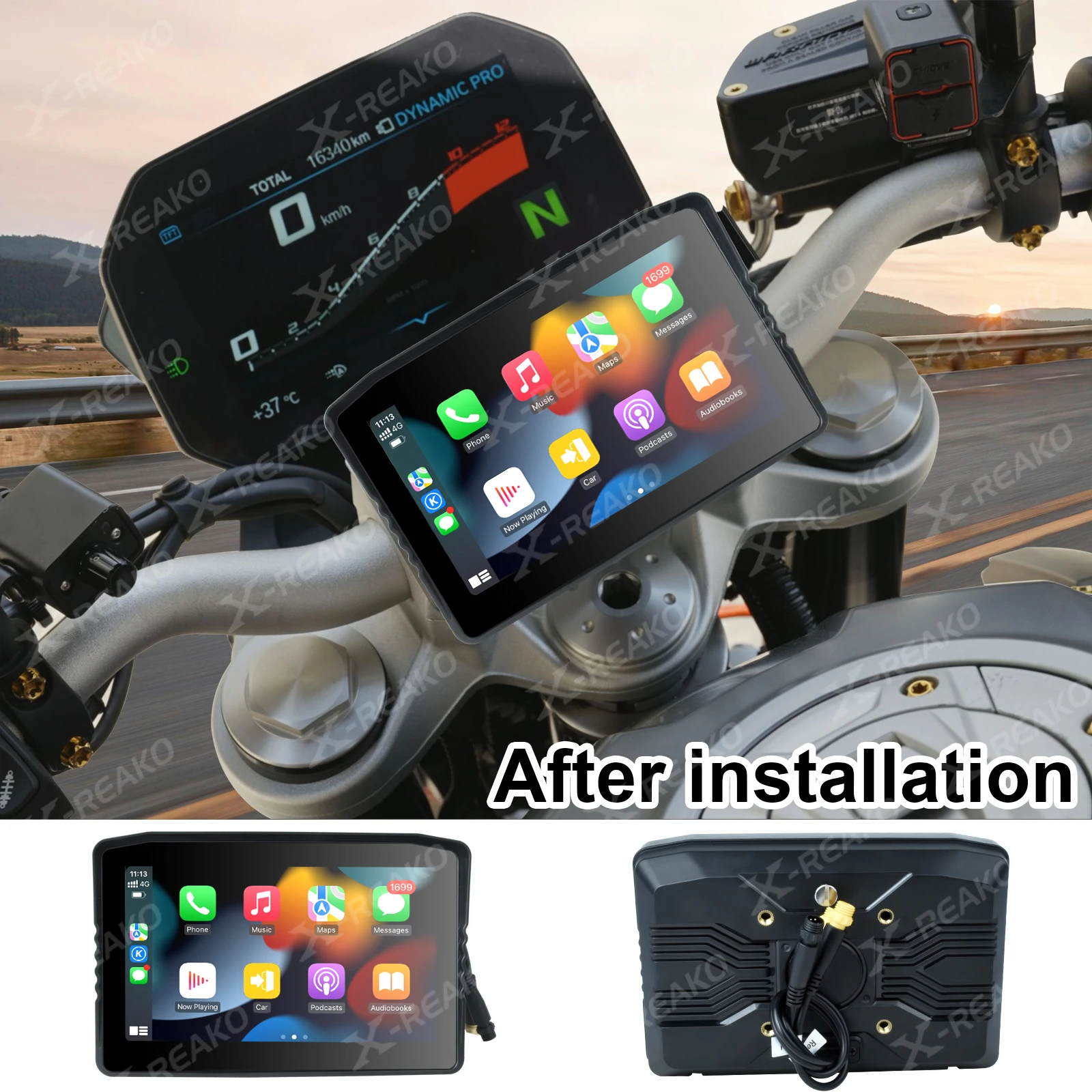 X-REAKO 6.25-inch MP5 Motorcycle Portable PND Voice Assistant GPS Bluetooth HD Touch Screen TPMS DVR Android Auto&Carplay