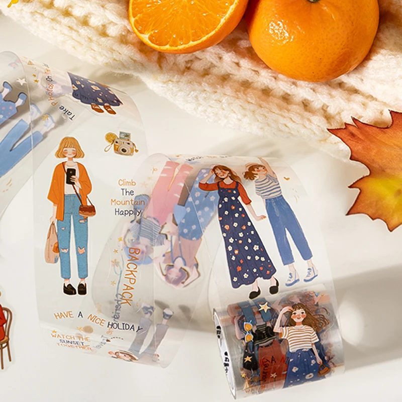 6롤 소녀 캐릭터 와시 테이프, 저널, 선물 포장 및 다양한 장면 제작을 위한 부드럽고 치유적인 장 테이프