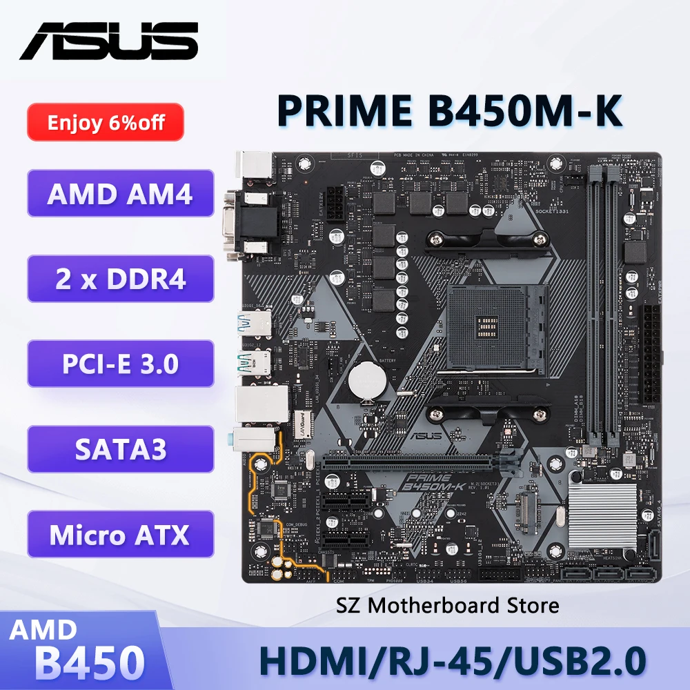 ASUS PRIME B450M-K AMD B450 AM4 Motherboard For Ryzen 5600 3600