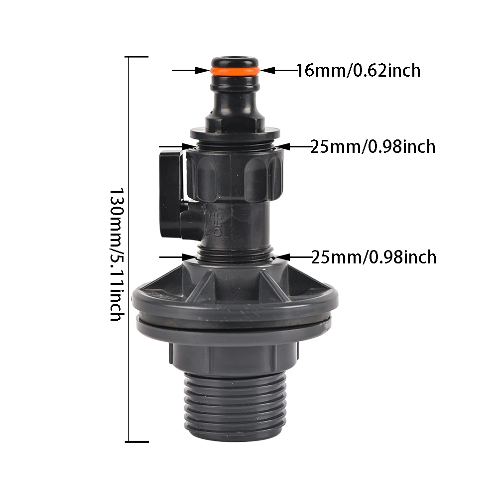 Set di 2 rubinetti da 3/4, in PVC, per serbatoio dell'acqua piovana, per acquari, piscine con raccordo a paratia, adattatore per tubo e apertura a foro (25 + 16 mm
