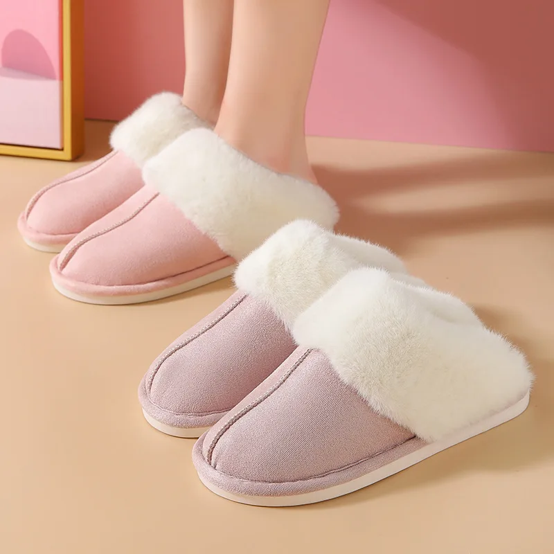 

Winter Plush Fashion Sandals Female Thick Sole Designer Cotton Home Shoes Fur Women Slippers Warm Female Cotton Shoes Non-slip