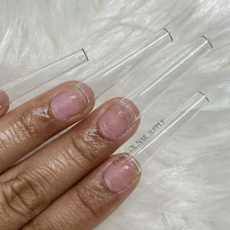 

240pcs/bag Clear XXL Coffin False Acrylic Nails Art Tips Extreme Long Half Cover C Curve Fake Nail Tip