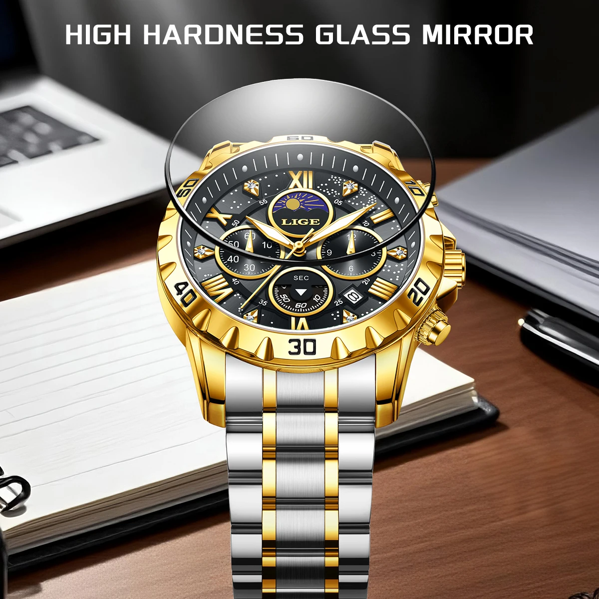 LIGE Luxury Stainless Steel Luminous Men's Chronograph Watch