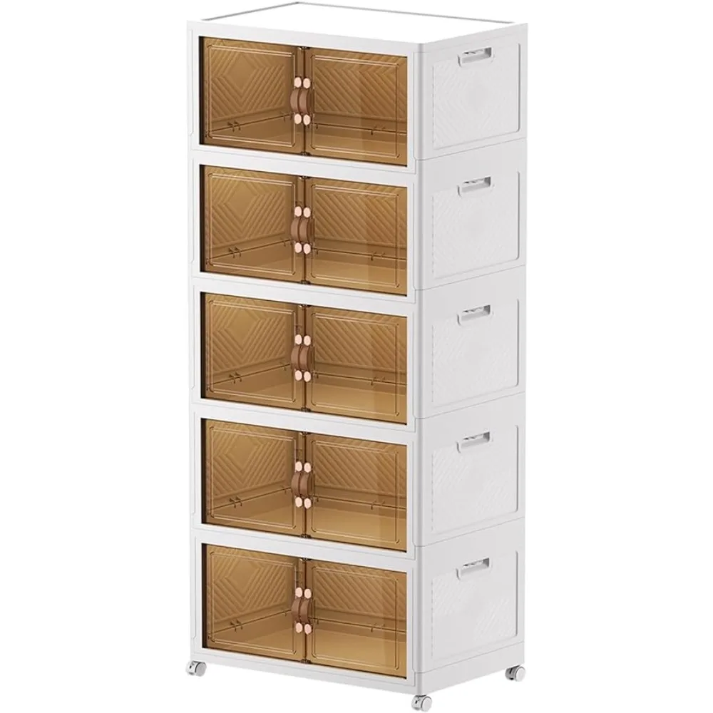 

Bins with Lids, 5 Pack Collapsible Bins with Wheels, Plastic Box for Closet Organizers