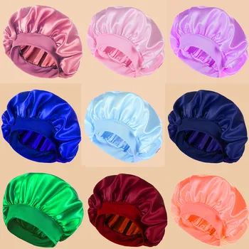 1pc Women's Solid Color Satin Wide-Brimmed Shower Cap, Suitable For Daily Use Silk Bonnet Satin Bonnet 6