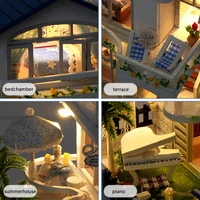 NEW DIY Wooden Mini Seaside Villa Miniature Building Kits Doll Houses With Furniture Casa Dollhouses for Friends Birthday Gifts 2