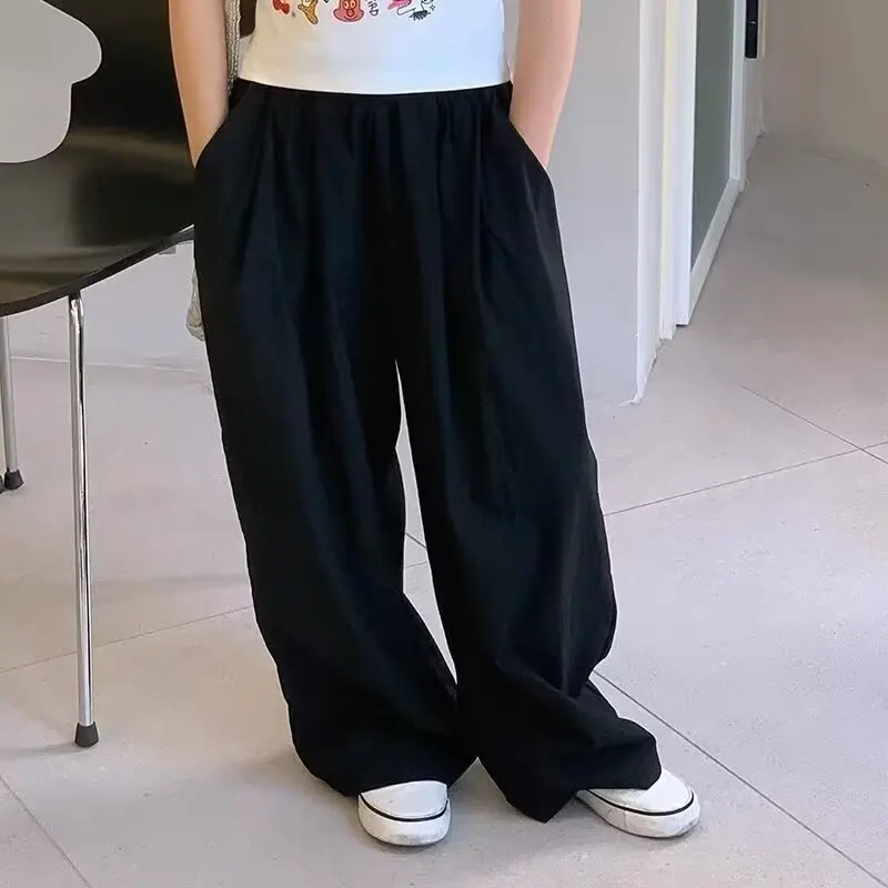 

Girls' Summer Thin Wide Leg Pants Children's Loose And Lazy Casual Pants Cool And Loose Lightweight And Breathable Long Pants