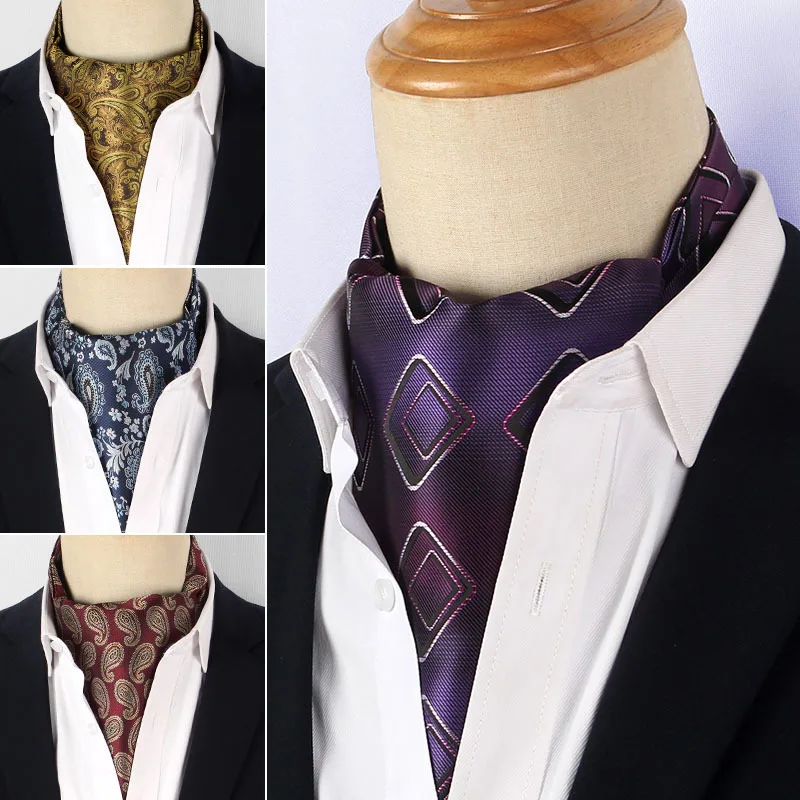 

Jacquard Floral Paisley Cashew Tie Wedding Formal Cravat Ascot Scrunch Self British Gentleman Polyester Neck Tie For Men Luxury