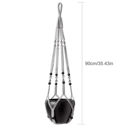 Handmade Cotton Macrame Hanging Basket for Plants - Ideal Home and Garden Decor (Grey)