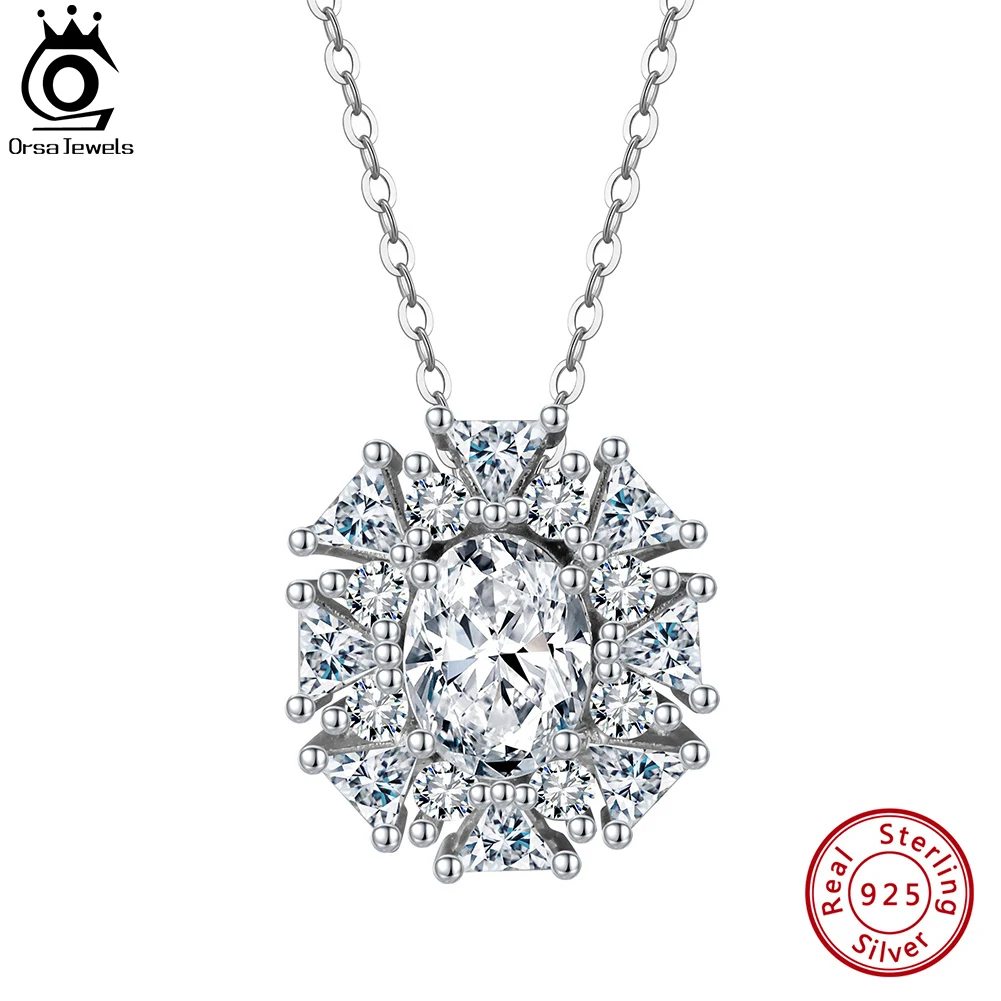 

ORSA JEWELS Luxury 925 Sterling Silver Oval Cut 8A Premium Cubic Zirconia Pendant Necklace for Women Romantic Jewelry Gift LZN01