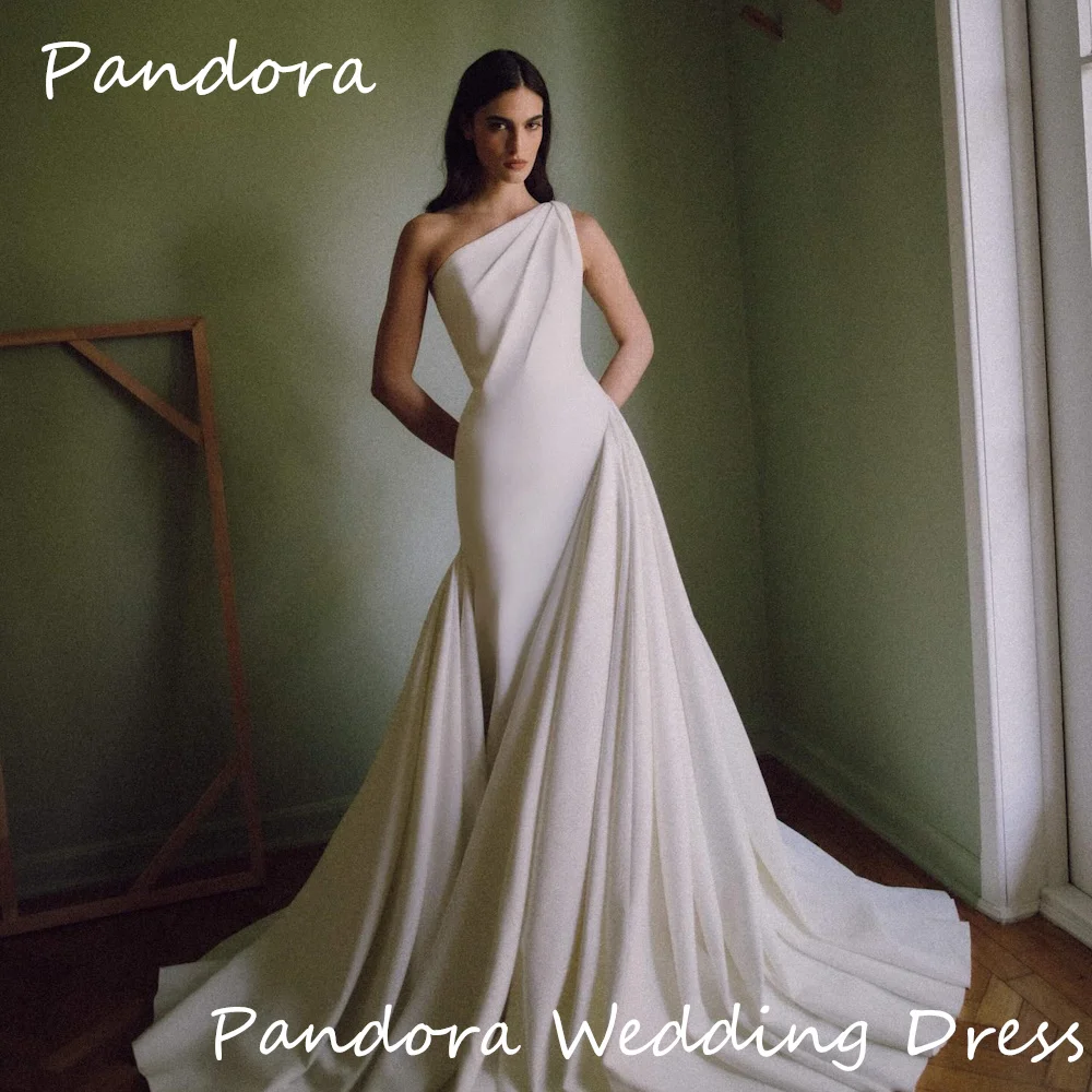 

Pandora Crepe A-line One-shoulder Sleeveless Pleats Ivory Bride Dresses Floor-length Elegant Wedding Dresses For Woman 2024