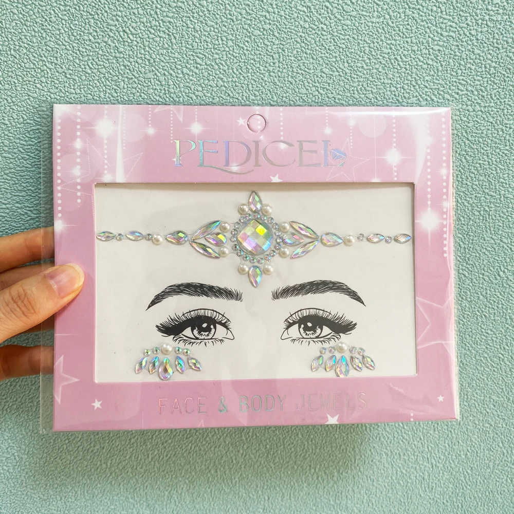 1 Stück 3D Strass Glitzer-Gesichtsaufkleber für Festivals, Glitzer-Make-up, Schmuckaufkleber für das Gesicht, Kristalle, Edelsteine, Juwelen, Diamanten-Dekoration – Detail 8