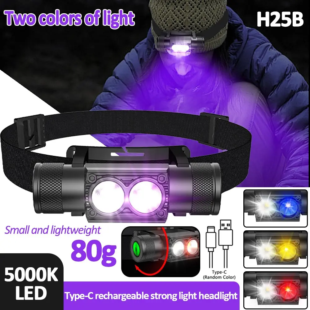 Headlight LED 90 ° adjustable USB C rechargeable powerful lightweight flashlight with bright white light 660nm deep red LED
