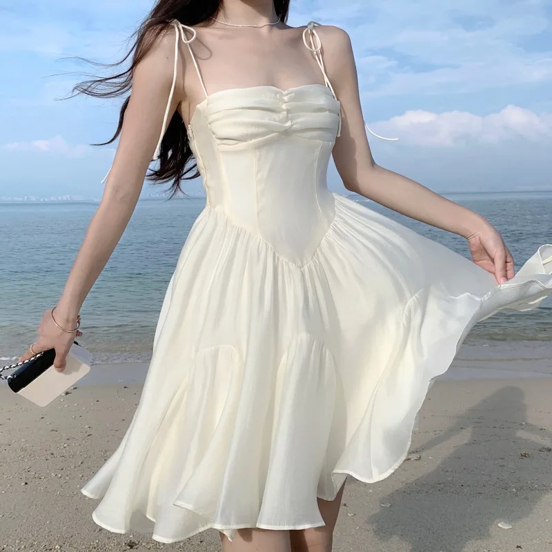 CGC Korean Fashion Womens Strap Short Dresses 2024 New Summer Elegant ...