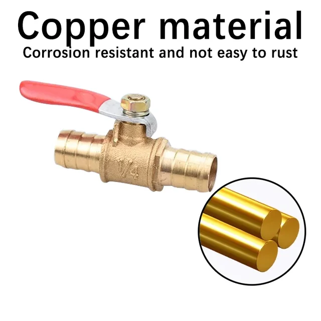 6mm 8mm10mm12mm สีแดงจับก๊อกน้ําปิดวาล์วท่อ Barb อินไลน์น้ําน้ํามันแก๊สสายน้ํามันวาล์วทองเหลืองขนาดเล็ก 3