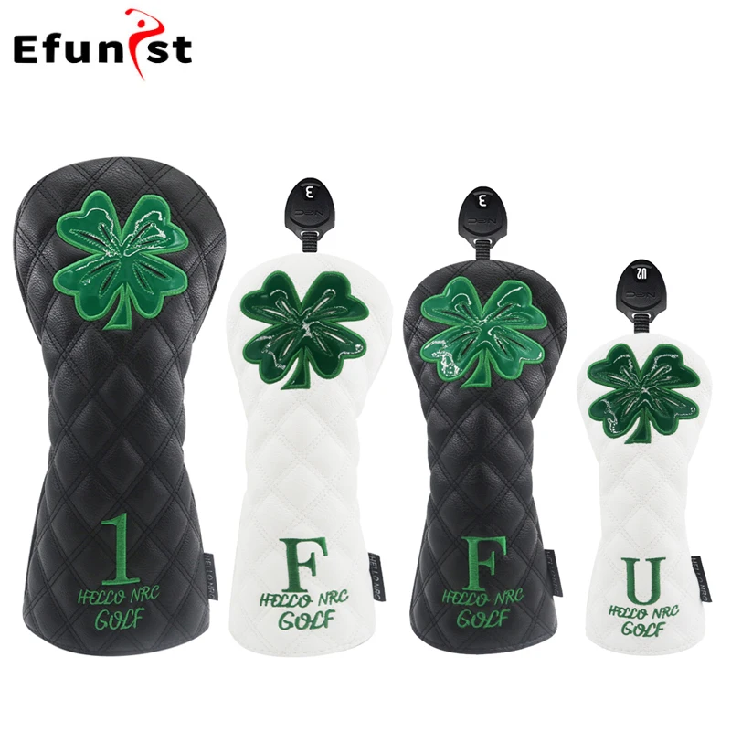 Description Picture 4 of itemGolf Wood Cover Rhombus Four Leaf Clover Pattern PU Leather Waterproof Protector For Driver Fairway Hybrid Golf Club Head Covers