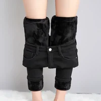 Women Thermal Jeans Winter Snow Warm Thickened Fleece Stretch Skinny Pencil Pants Fashion Korean Slim Fit Velvet Plush Pants - Image 3