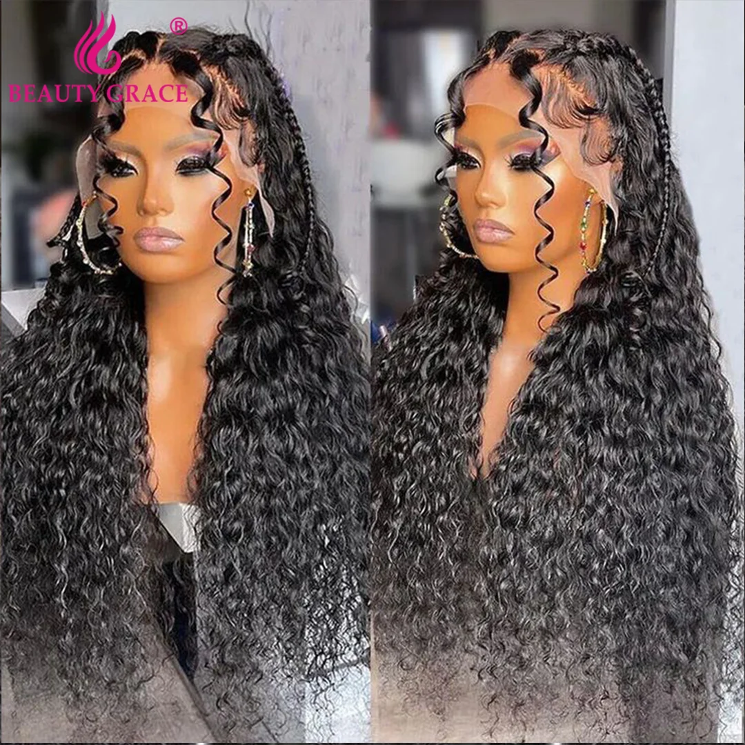 Curly Wigs Human Hair Lace Frontal Wig 13x4 Lace Front Human Hair Wigs Water Wave 250 Density 4x4 Closure Wig
