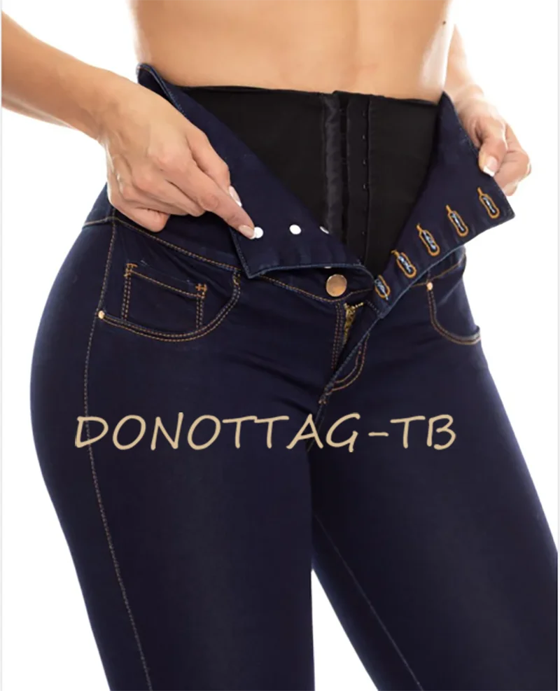 Denim Shapewear Pants With Builtin Buttons For Tummy Control Double