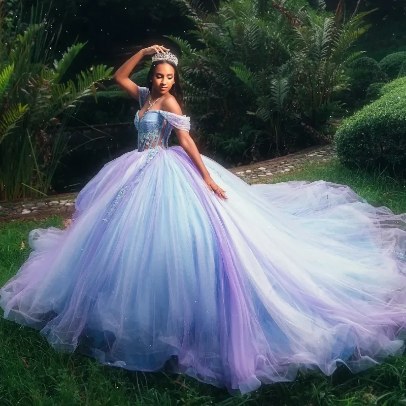 fitted lace wedding dress Dressystars Blue Purple Quinceanera Dress Sweet 15 Evening Dress Sleeveless  Ball Gown Dress