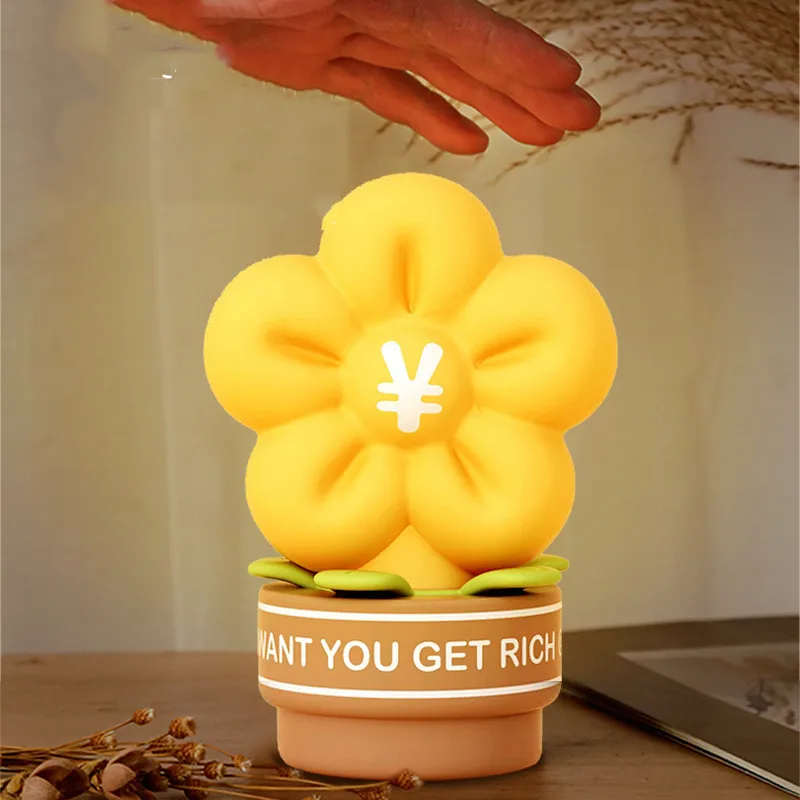 

Creative Cute Money Flower Pat Nightlight Gift Timed Sleeping Room Atmosphere Mini Lamp Bedside Nightlight Present for Girlfrien