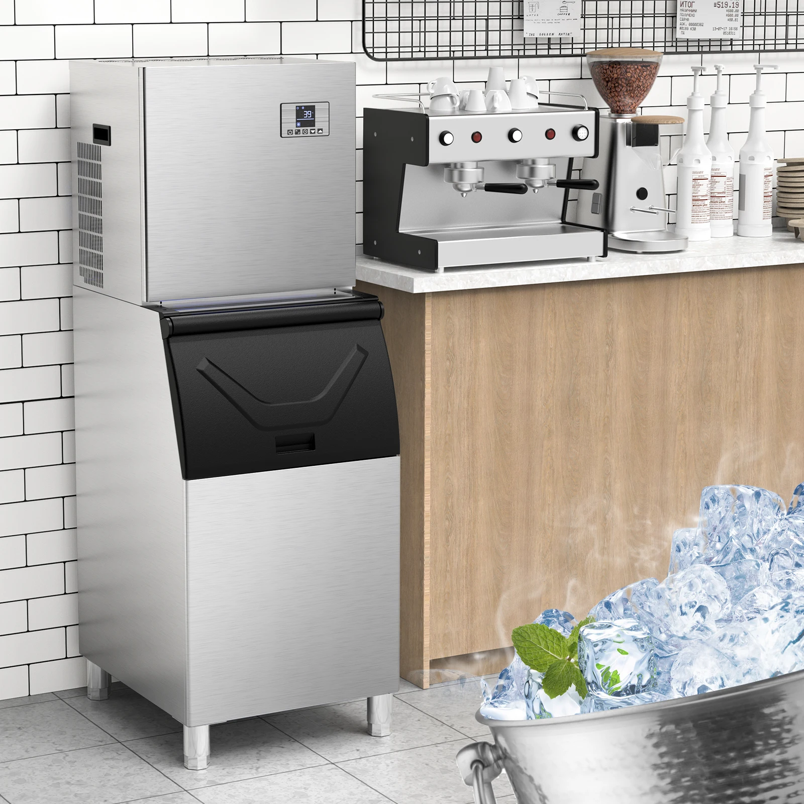 Commercial Ice Maker, Ice Making Machine with Large Storage Bin, Auto Self-Cleaning Maker Perfect for Home Bar Business