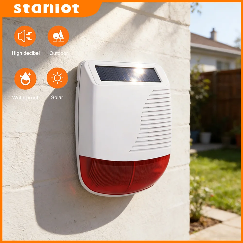 Sirène extérieure Staniot à haut niveau sonore, 433Mhz, sans fil, solaire, étanche, système d'alarme de sécurité domestique, 1000mAh, appareils intelligents pour la maison 1