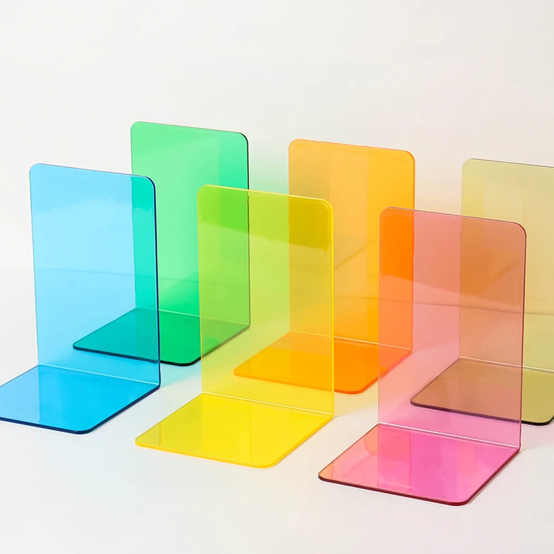 Clear Acrylic Bookends L-Shaped Colorful Desktop Book Holder Student Acrylic Desk Organizer School Stationery Office Accessories book holder