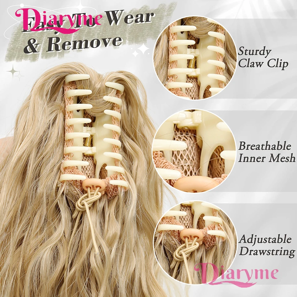 Synthetic Ponytail Extension 14 Inch Claw Clip Ponytail Extension  Wavy Curly Claw Clip in Ponytail Hair Extensions Natural