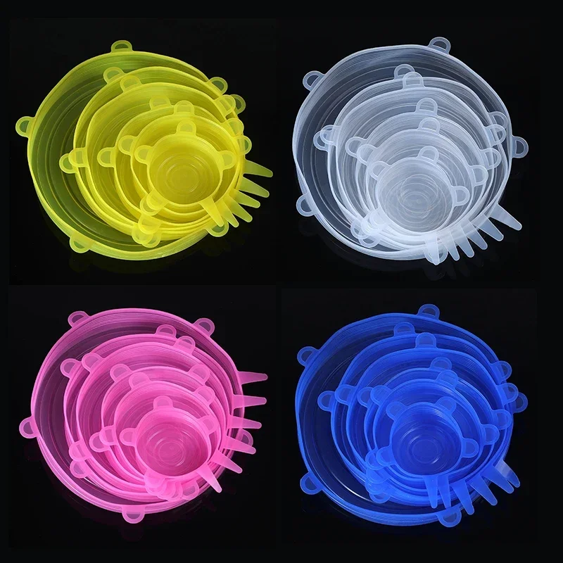 Food Cover 12 PCS Adaptable Silicone Lids Round Square Covers Caps Universal Dish Stretch For Cans Kitchen Accessories