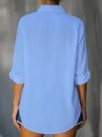 Chemise pour femmes, couleur unie, décontractée, ample, à boutons, vêtements pour femmes 4