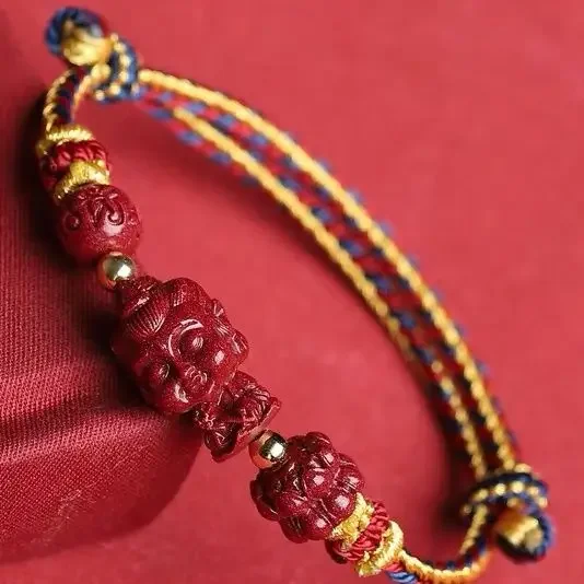 

High Content Cinnabar 12 Zodiac Dragon Year Manjusri Bracelet This Year Eight Patron Saint Red Rope Weaving HandString Tai Sui