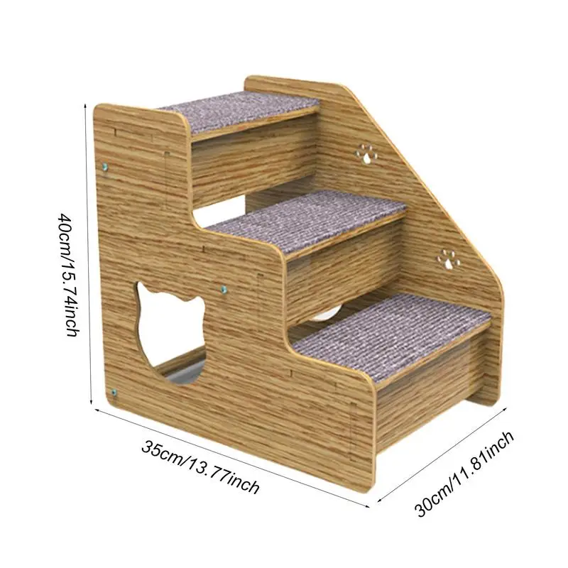 Dog Stairs For High Beds 3 Levels Pet Stairs & Ramp For Medium/Small Dogs Old Cats Dog/Cat Ladder Wood Non-Slip Beds And