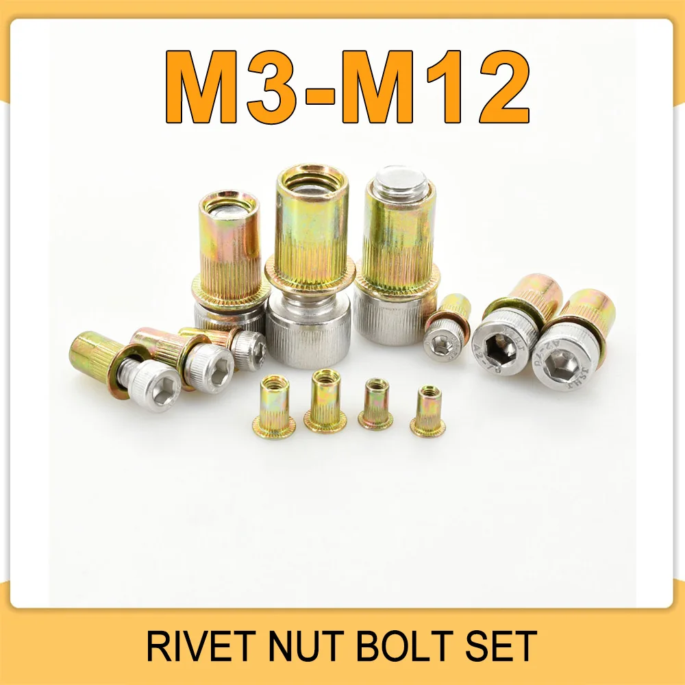 

M3 M4 M5 M6 M8 M10 M12 Rivet Nut Threaded Insert Screws Zinc Plated Carbon Steel Rivetnut Inserts Hex Socket Bolt Stainless Nut