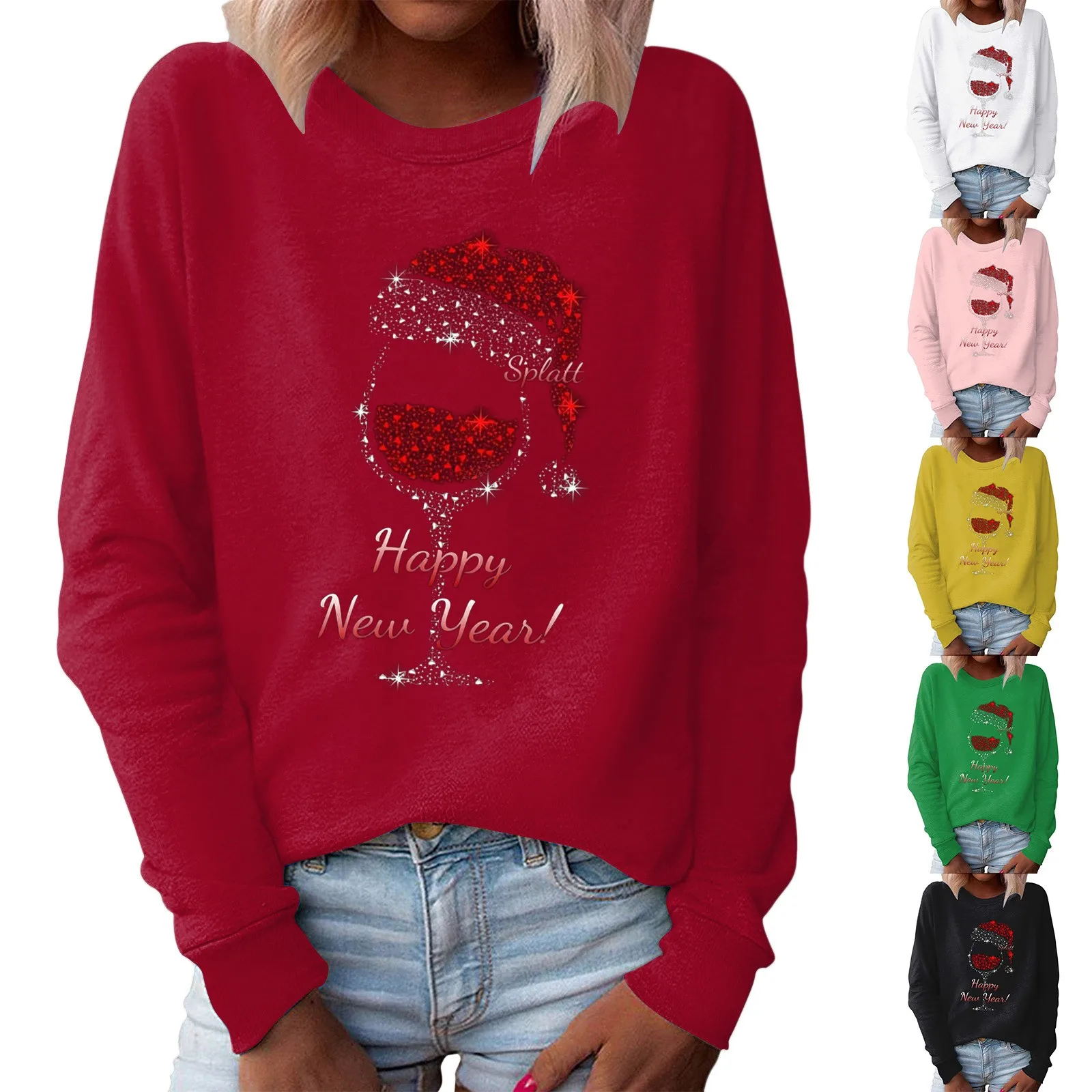 

Women's Christmas Crew Neck Sweatshirt Long Sleeve Fleece Sweatshirt Holiday Pattern Shirt Graphic Hoodies Women