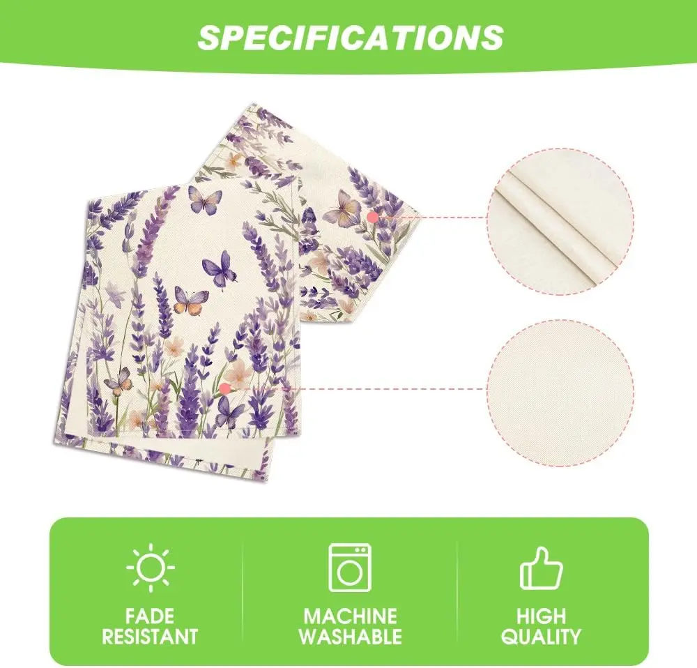 Spring Purple Lavender Floral Linen Table Runner Party Decor Reusable Farmhouse Kitchen Dining Table Runner Wedding Decorations macrame table runner