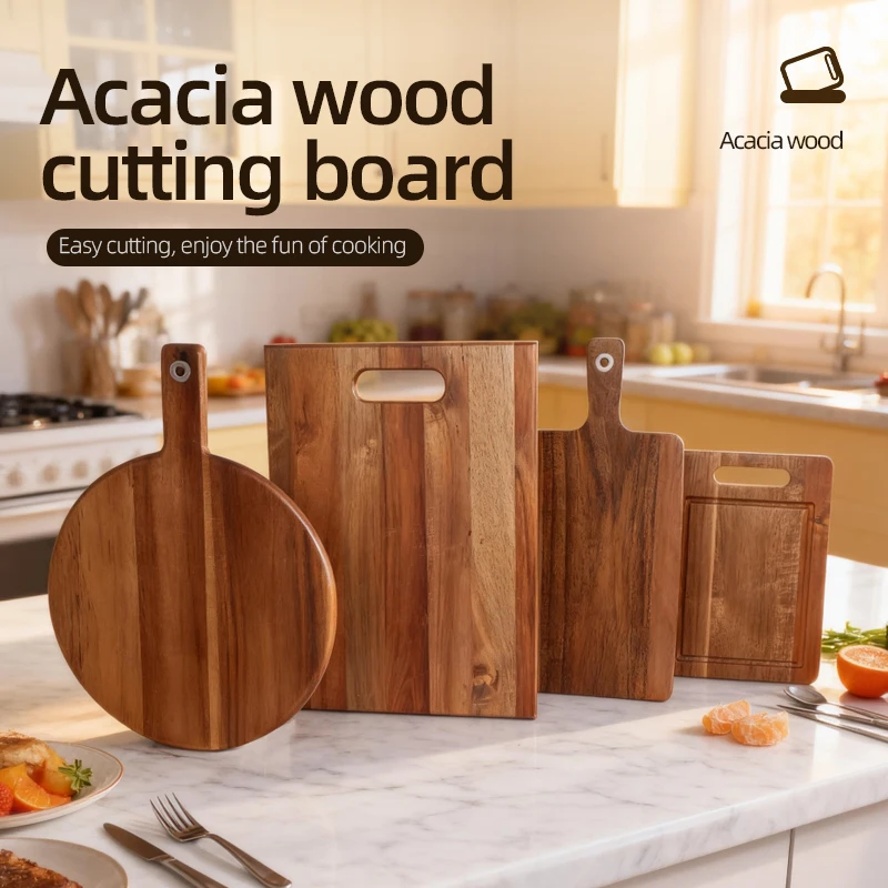 Acacia Wood Cutting Board with Handle Wooden Chopping Block Serving ...