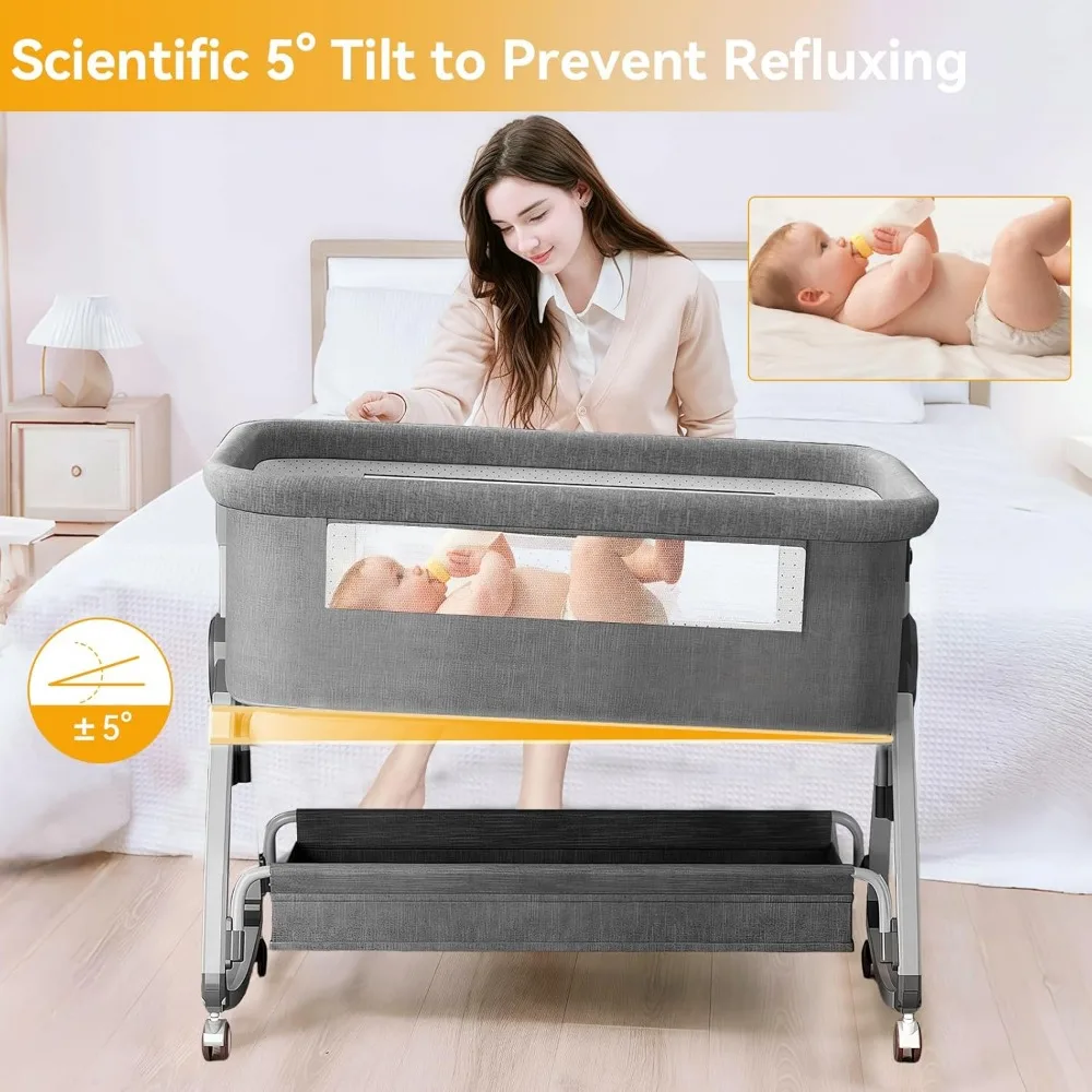 Baby Bassinet 4-in-1 Convertible Bedside Crib, with Mosquito Net & Rocking Mode | 6 Adjustable Heights, Breathable Mesh 3