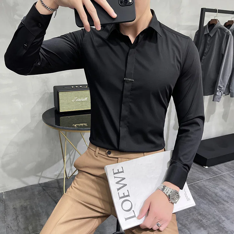 7 Colors British Long Sleeve Men Club Party Shirt