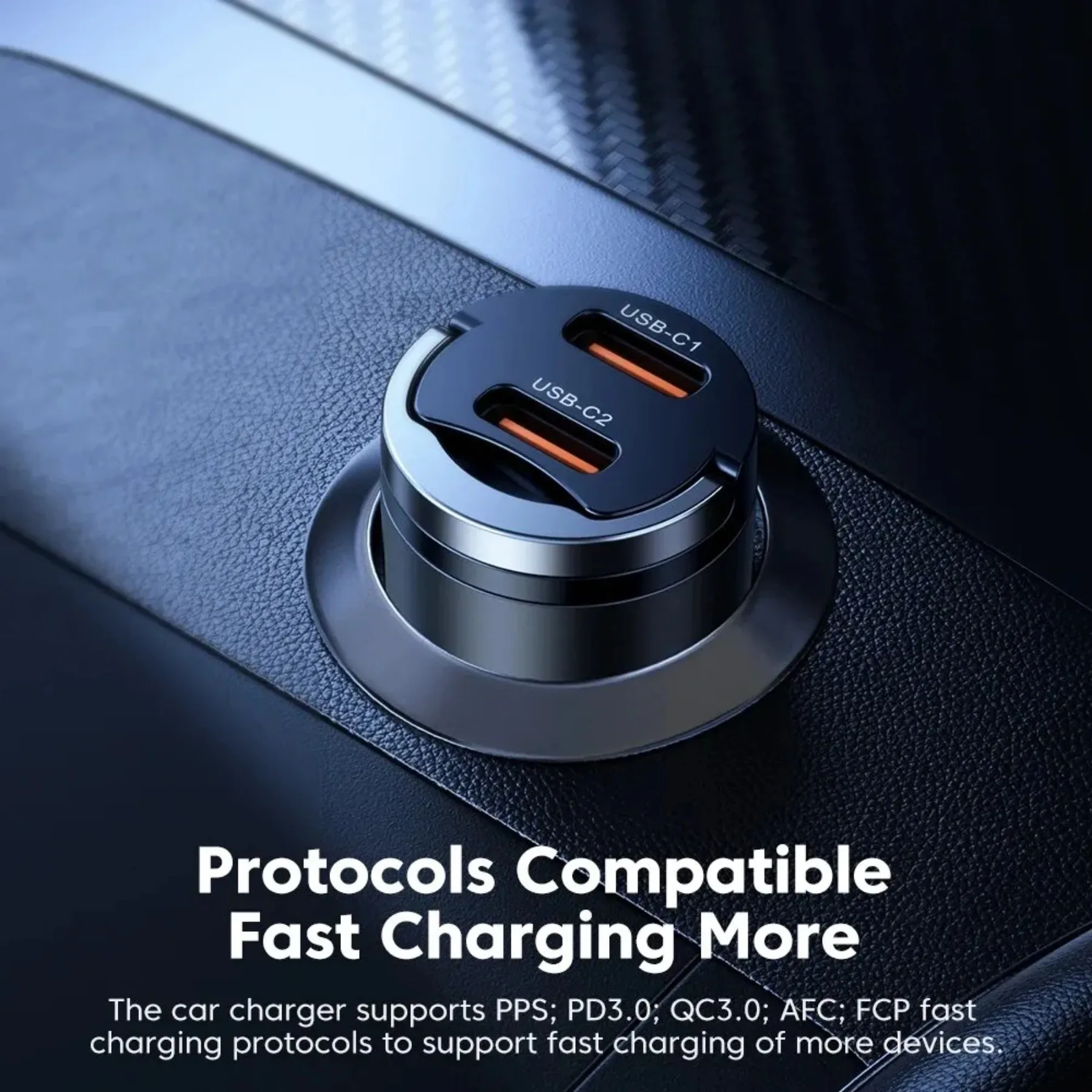 Car Charger Mini PD 45W Car Charger Pull Ring Fast Charging USB C Phone Charger Adapter For iPhone 14 13 Pro Xiaomi Samsung Huawei