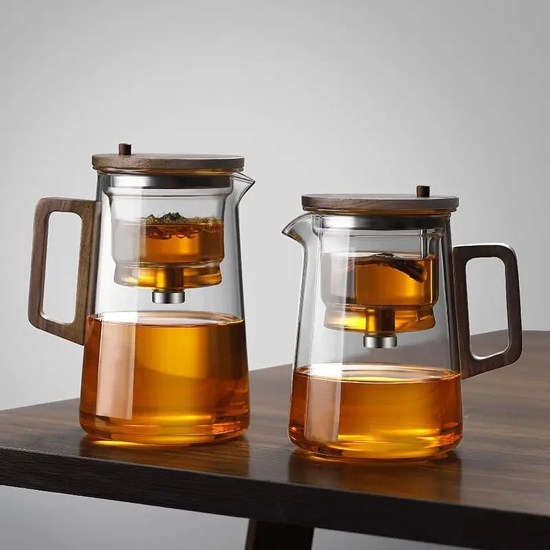 

Elegant Cup Tea Pot One-click Filtration Walnut High Temperature Resistant Full Glass Liner Water Separation