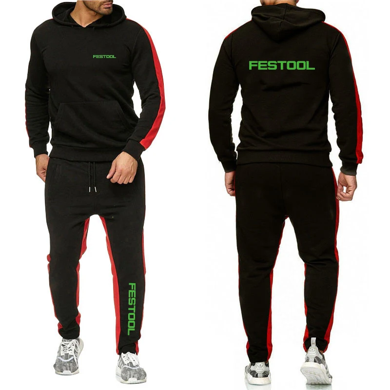 

2023 Festool Tools Men's New Long Sleeves Printed Solid Color Hoodies Pullover Tops+Trousers Drawstring Leisure Sportswear Suit