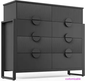 Fluted Black Dresser for Bedroom, 8 Deep Drawers 42.8" Tall Dresser, Easy Round Handles for Bedroom,Livingroom, Black 1