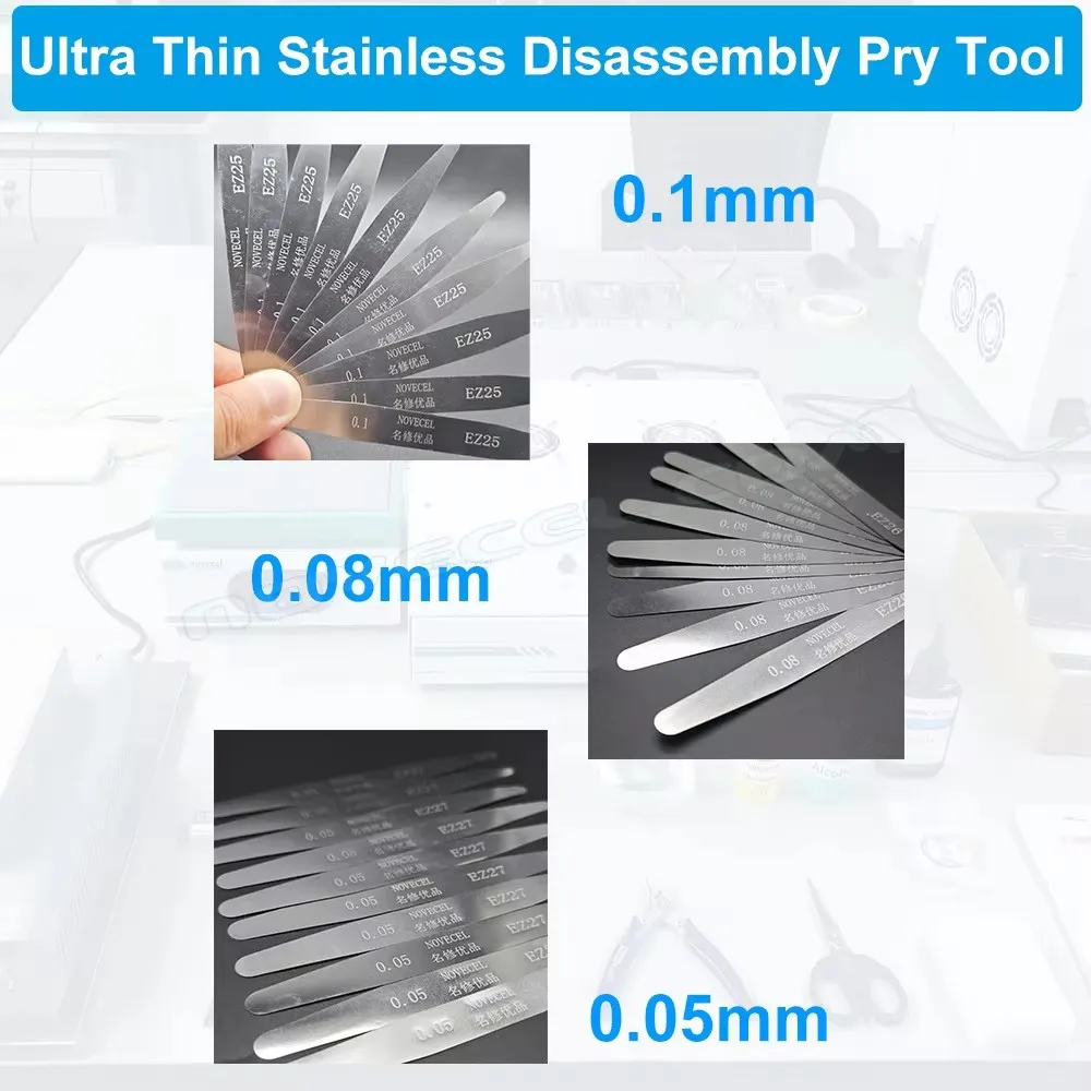 10pcs 0.05mm 0.08mm 0.1mm Ultra Thin Stainless Disassembly Pry Tool Curved Screen Separating Glass Screen Frame Removal Phone Repair Tools Phone Repair Kit