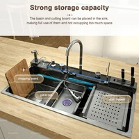 ขนาดใหญ่พิเศษชามเดียวสแตนเลสน้ําตกอ่างล้างจานดิจิตอลจอแสดงผลมัลติฟังก์ชั่ครัวเรือนผักอ่างล้างจาน 3