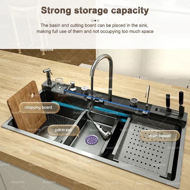 ขนาดใหญ่พิเศษชามเดียวสแตนเลสน้ําตกอ่างล้างจานดิจิตอลจอแสดงผลมัลติฟังก์ชั่ครัวเรือนผักอ่างล้างจาน 3