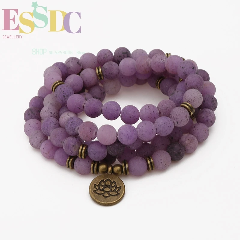 

New Style Openings Smile Matte Purple Onyx 108 Mala Beads Bracelet Energy Yoga or Necklace For Women Jewelry